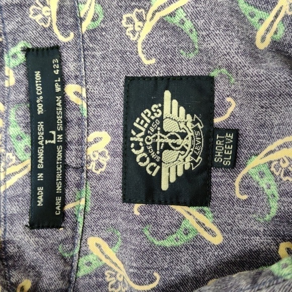 DOCKERS Short Sleeve Purple/Green Summer Button Up Shirt Size Large - Picture 7 of 8